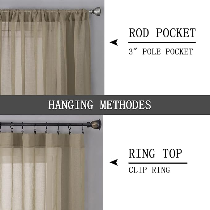 Tollpiz Sheer Tier Curtains Kitchen Linen Textured Half Curtain Sheers Light Filtering Rod Pocket Voile Bathroom Short Curtains for Farmhouse, 25 x 30 inches Long, Taos Taupe, Set of 2 Panels