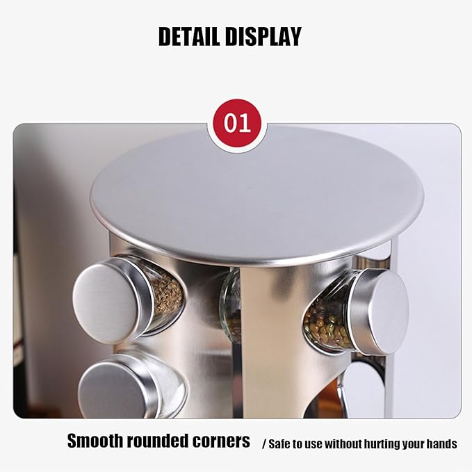 Spice Rack, Spice Rack Organizers for Countertop, Rotating Countertop Spice Rack, Revolving Spice Rack for Kitchen, Kitchen Gadgets, Organizer Rack with Spice Jars (Silver, RoundHead_20Jars)