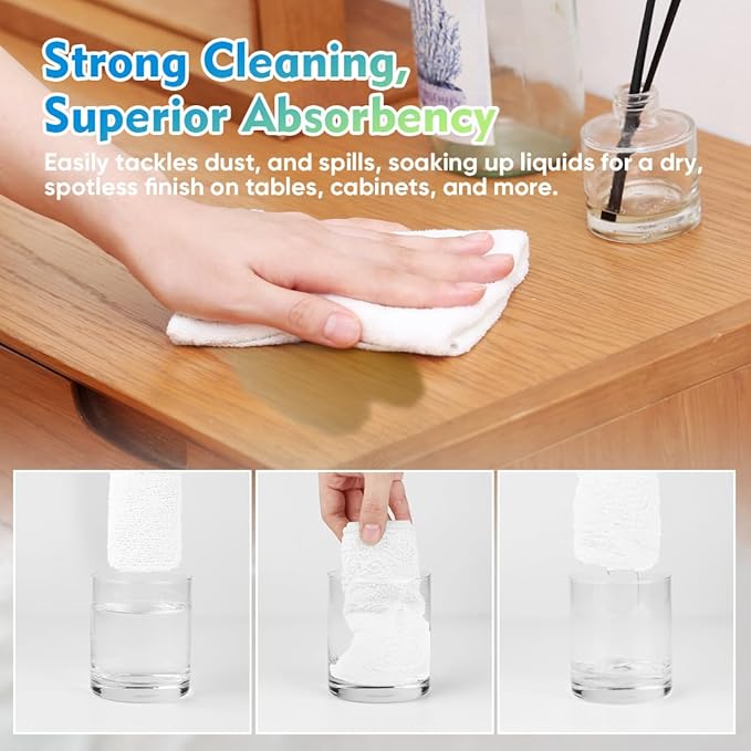 HOMEXCEL Microfiber Cleaning Cloth 6 Pack 12.5 x 12.5 inch Microfiber Towels for Cars Ultra Absorbent Car Washing Cloth Lint Free Streak Free Cleaning Rags for Car Kitchen Window White