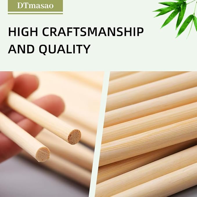 1/2 x 6 Inch 100 PCS Dowel Rods Wood Sticks Wooden Dowel Rods - Unfinished Bamboo Sticks - for Crafts and DIYers
