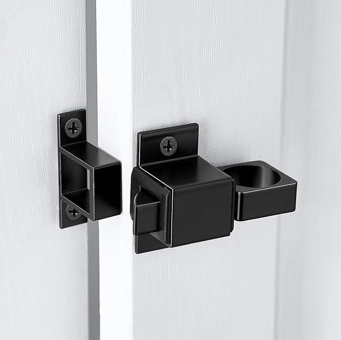 4 Packs Self-Closing Latches, Black Spring Door Lock, Aluminum Alloy Automatic Gate Latch with Spring Loaded Pin, Security Window & Cabinet Lock