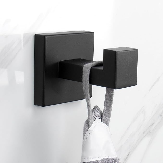 NearMoon Bath Towel Hooks -SUS304 Stainless Steel Square Clothes Robe Hooks Hanger, Heavy Duty Coat Hooks for Bathroom Livingroom Hotel Kitchen Garage, Wall Mounted - 3 Pack (Matte Black)