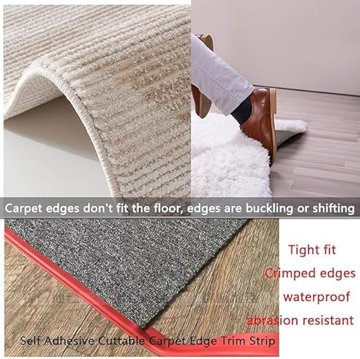 Self Adhesive Carpet Transition Strip with Edge Trim, Designed for Seamless Transitions from Carpet to Tile or Vinyl Floors, Perfect for Doorways.(Black,24ft)