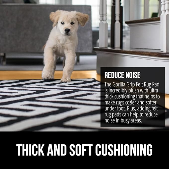 GORILLA GRIP Felt and Natural Rubber Stay in Place Slip Resistant Rug Pad, 1/8in Thick, 2x4 FT Protective Padding Under Area Rugs, Cushioned Gripper Pads, Carpet Runners, Hardwood Floors Protection