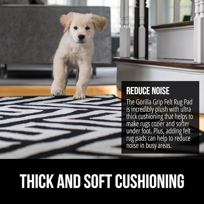 GORILLA GRIP Felt and Natural Rubber Stay in Place Slip Resistant Rug Pad, 1/8in Thick, 3x5 FT Protective Padding Under Area Rugs, Cushioned Gripper Pads, Carpet Runners, Hardwood Floors Protection