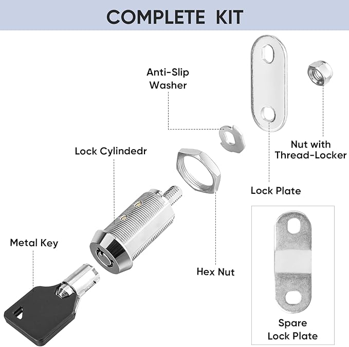 PTEROMY 2 Pack Cabinet Locks with Keys, Heavy Duty Tubular Cam Lock for RV Compartment Storage, Full Set (Chrome, 1-1/2'', 2 Pack)