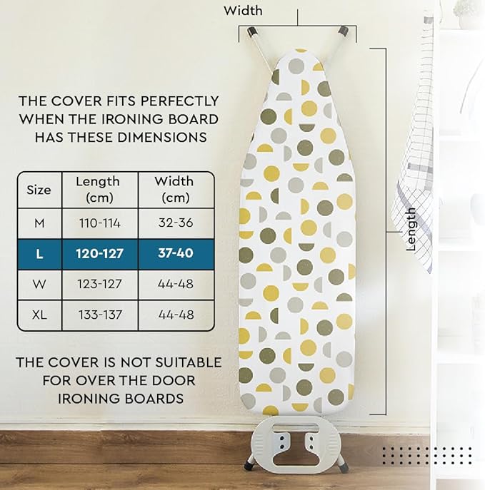 Encasa XO Ironing Board Cover and Pad 54"x15" - Thick 3mm Felt Padding, Drawstring Tightening & Lock, Easy Fit, Scorch & Stain Resistant, Fits Standard Large Ironing Board - Daisy Grey