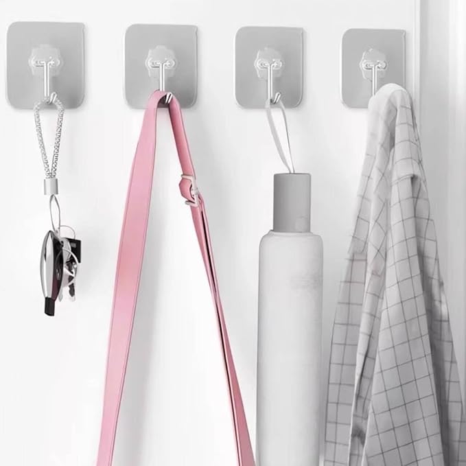DDMY Hooks for Hanging, 50 Pack Wall Hooks 50lb(Max) Transparent Reusable Waterproof Adhesive Hook for Kitchen Curtain, Towel Hook for Bathrooms, Heavy Duty Self Coat Hook for Walls No Damage