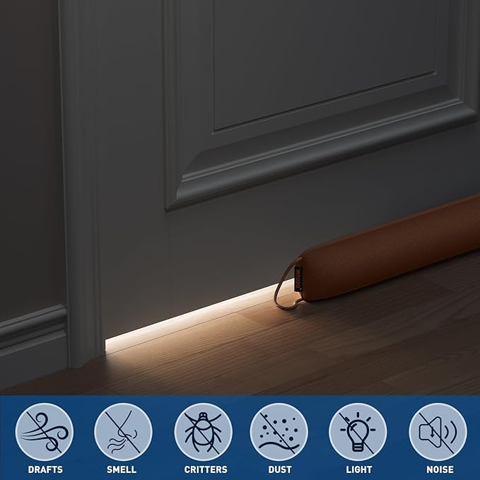 MAGZO Door Draft Stopper, 32 Inch Under Door Draft Blocker Noise Stopper, Weighted Wind Blocker Draft Guard for Bottom of Door, Brown