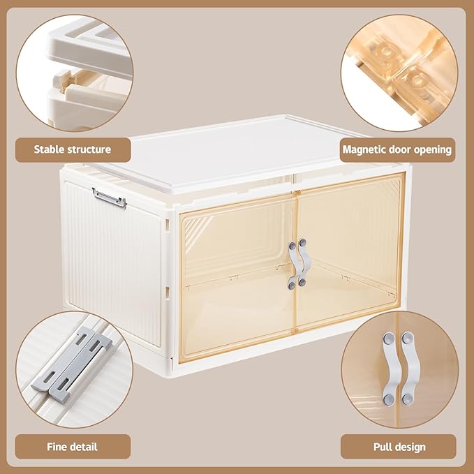 AHEONLAR 4 Pack Plastic Storage Bins with Drawers - 388QT Foldable Stackable Storage Bins with Lids - Closet Craft Organizers and Storage - Plastic Drawer Storage for Bedroom(97QT×4), 22.8 Gal