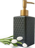 Gold Soap Dispenser for Bathroom,Retro Black Square Lotion Dispenser, Refillable Countertop Ceramic Hand Soap Dispenser,Dish Soap Dispenser for Kitchen 350ml