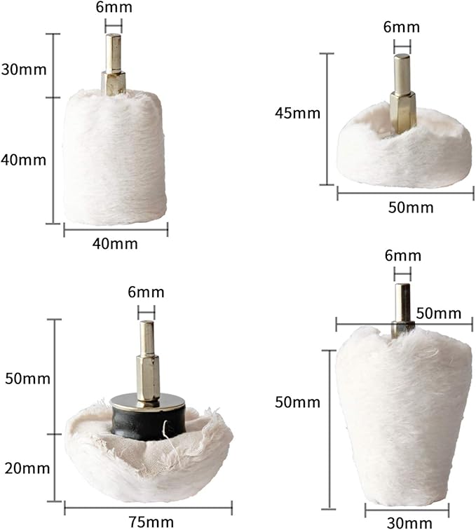 Polishing Pad Buffing Wheel Kit White Flannelette 12 Pack, for Drill for Metal Aluminum Stainless Steel Chrome Wood Plastic Ceramic Glass Woods Fabric Cotton Machine Jewelry etc