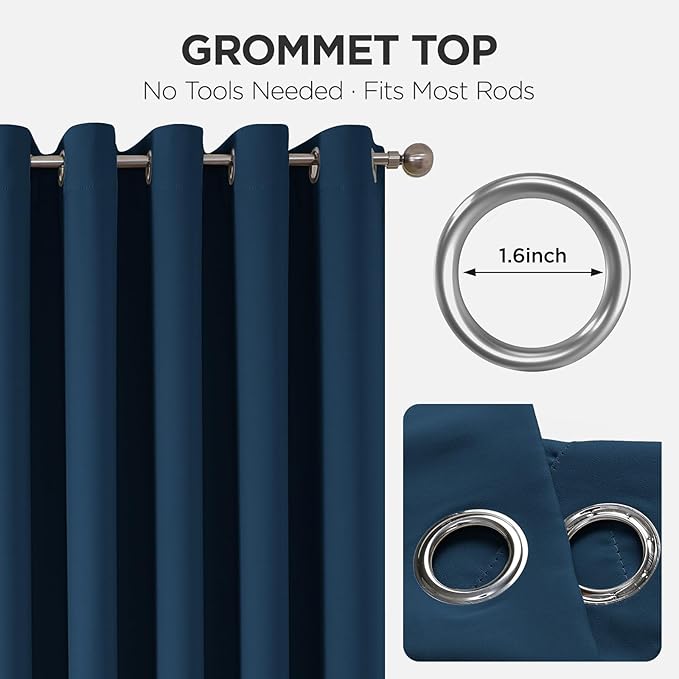 Joydeco Blackout Patio Sliding Door Curtains 96 Inches Long, Grommet Privacy Room Divider Curtains, Extra Wide Thermal Blackout Drapes for Bedroom Living Room (Navy Blue, 100Wx96L, 1 Panel)
