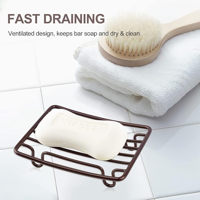 Bar Soap Dish Holder for Shower Bathroom Stainless Steel Rust Proof Self Draining, Bronze-2 Pack