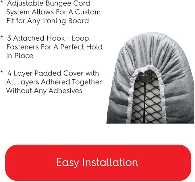 TIVIT Ironing Board Cover 20 x 60, Made in Italy. Pro Grip Pad Covers w/3 Fastener Straps & Pull Bungee Cord - Durable Scorch & Stain Resistant Padded Layers, Heat Reflective AlumiTek PRO Top Coat