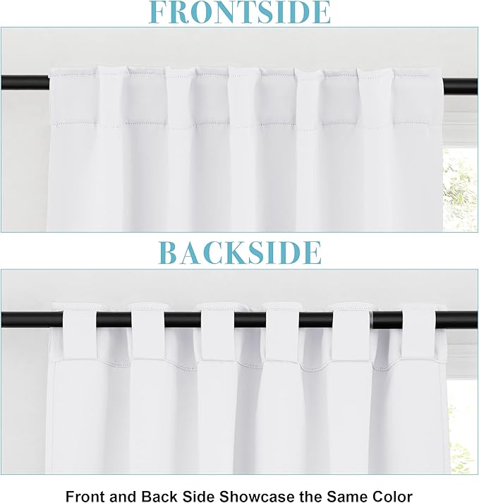RYB HOME Blackout Curtains for Living Room, Back Tab & Rod Pocket Top Insulating Window Decor for Bedroom Dining Classroom Home Office, W 62 x L 63, Pure White, 2 Panels