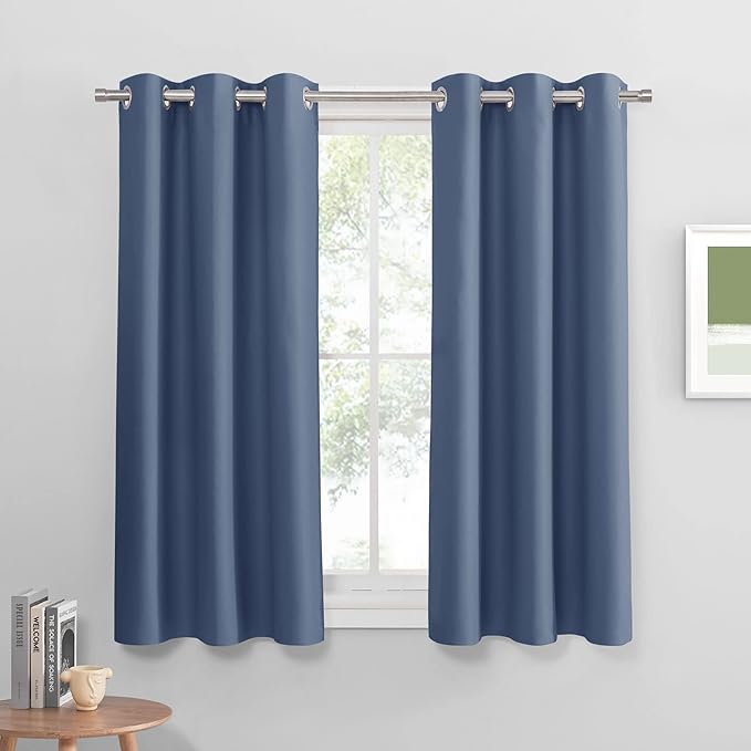 PONY DANCE Blackout Curtains 54 Long - Solid Thermal Insulated Grommet Top Noise Reductiong Window Drapes for Kids Bedroom Living Room, 42 x 54 inches, Blue Haze, 2Panels