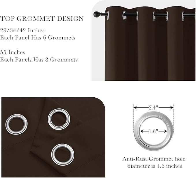 PONY DANCE Blackout Curtain Panels - Window Treatments Room Darkening Thermal Insulated Drapery with Grommets for Living Room Bedroom, W 42 x L 72 inches, Chocolate Brown, 2 Pieces