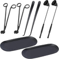4 in 1 Candle Accessory Set with Storage Tray Plate, Premium Candle Wick Trimmer, Candle Snuffer, Wick Dipper & Storage Tray Plate with Gift Package, Ideal for Scented Candle Lovers (Black)