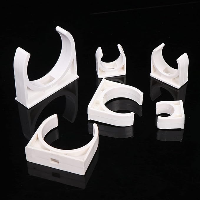 BVO 20 Pcs U-Shaped PVC Water 50mm Pipe Clamps, White, 2" (50mm) Pipes & TV Trays Tubing Hose Hanger Support Pex Tubing