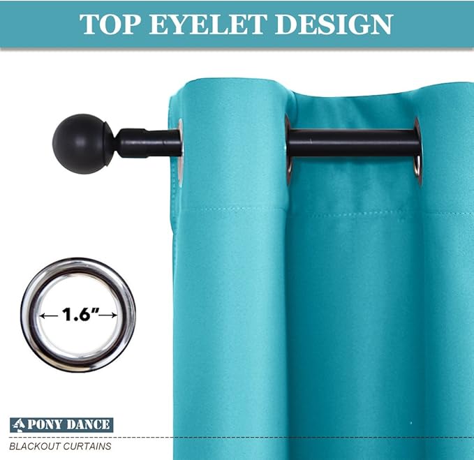 PONY DANCE Bathroom Window Valances - (34 by 36 inches, Blue Mist, 2 Panels) Room Darkening Tier Curtains Short Panels Drapes for Small Half Window Decoration in Kitchen