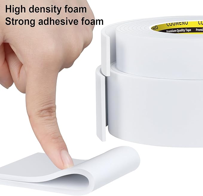 2 Pack Foam Tape 1.77inX16.4FT Sealing Strip Foam Pad Sponge Tape Window Weatherproof, Self-Adhesive Insulation Sealing White