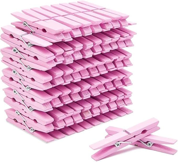 1.9 Inch White Small Clothes Pins Paper Picture School Work Holders Baby Shower Clothing Line Clips with Twine Pack 50