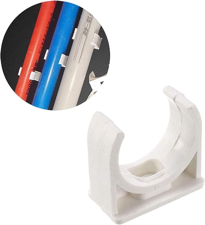 100 Pcs U-Shaped PVC Water 20mm Pipe Clamps Clips, U-Shaped Buckles Fit for 3/4" (20mm) Water Pipes and TV Trays Tubing Hose Hanger Support Pex Tubing （White 20mm）
