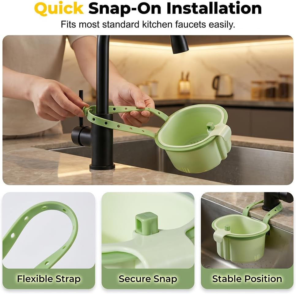 2026 New Cactus Kitchen Sink Strainer Basket, Sink Drain Strainer Self-Cleaning Faucet Hanging Filter Basket, Multifunctional Kitchen Sink Strainer Press Automatic Dumping Basket (Brown+Green)