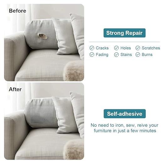 J.CARP 2Pcs Linen Repair Patches, Large Self-Adhesive Fabric Patch for Sofas, Couch, Furniture, Car Seats (8 * 11 inches-2PCS Grayish Beige2.0)