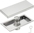 uxcell Rectangular Shower Drain, Brushed 304 Stainless Steel Odor-Proof Floor Drain Linear Shower Drain Hair Catcher for Bathroom Kitchen and Laundry Room(8 Inch, Bright Silver)