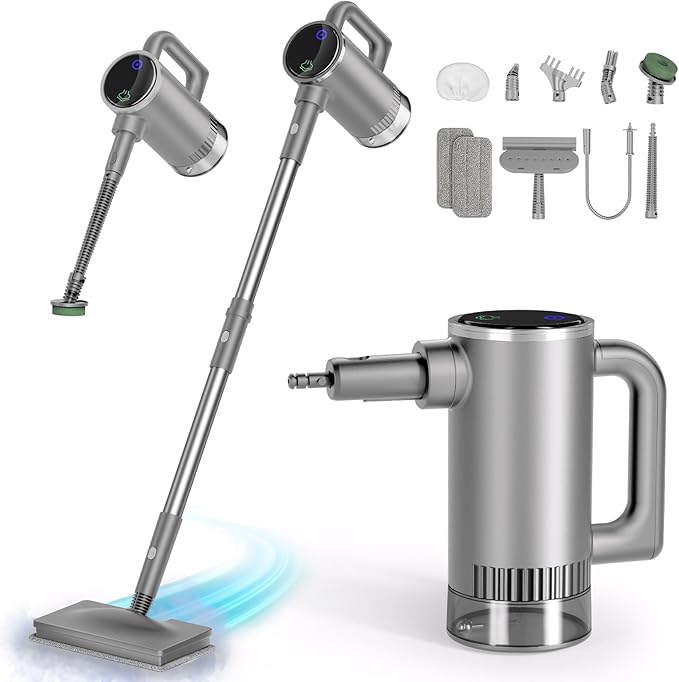 11-in-1 Steam Mop - Detachable Handheld Steam Cleaner with 500mL Tank, 260℉ Floor Steamer for Hardwood, Tile, Grout, Windows, Bath & Kitchen - 3-Level Steam Control, Multi-Purpose Floor Steam Cleaner