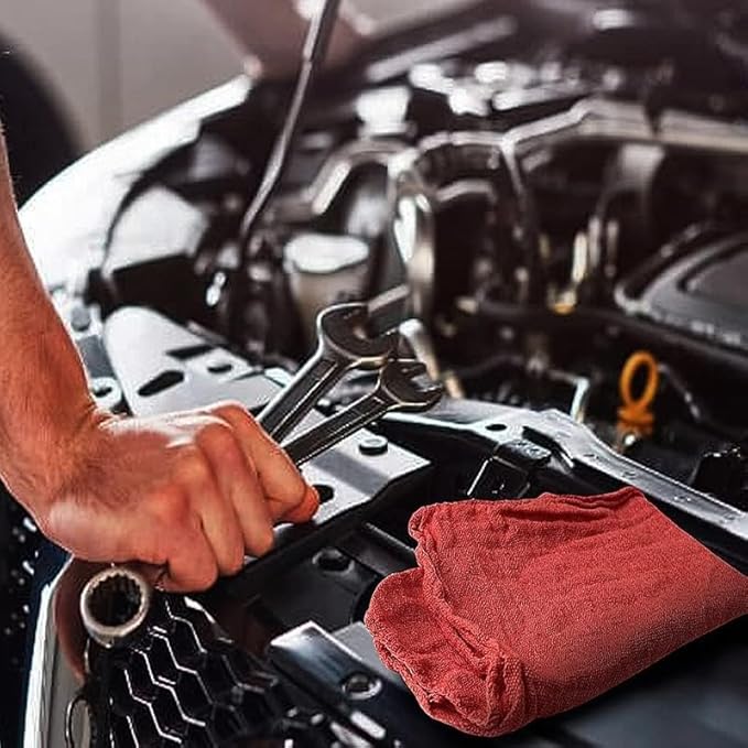 Shop Towels (Red, 2000-Pack) - Bulk Cleaning Towel in a Bag, Mechanic Cotton Wipes for Car Maintenance, Auto Mechanics & Garage, Wipe Grease & Oil, Machine Wash & Reusable