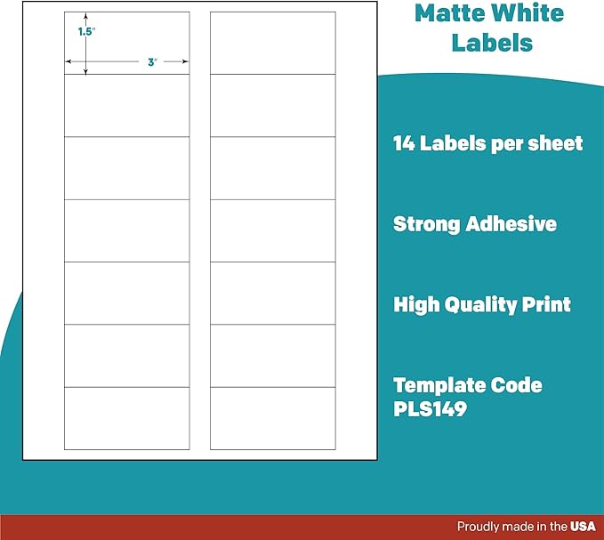 Premium Label Supply White Sticker Bottle Labels – 3" x 1.5" – Laser/Inkjet Compatible – (14 per Sheet), 25 Sheets – 350 Total Adhesive Labels