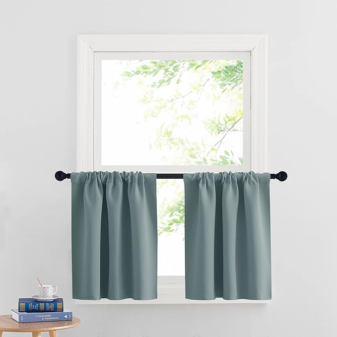 RYB HOME RV Curtains Blackout - Thermal Insulating Privacy Door Windows Camper Curtains for Kids Nursery RV Bunk Bedroom Windows Bathroom, Width 29 x Length 24, Dusty Blue, 2 Pcs