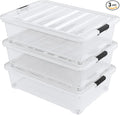50 Quart Large Clear Plastic Under Bed Storage Bins with Wheels, 3-Pack Stackable Storage Bin with Latching Lid