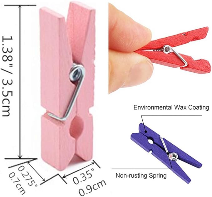 DurReus Tiny Clothes Pins Colorful Hang Up Photographs Drawings Party Clips Decor Baby Shower Game with Twine Pack 50 Pink