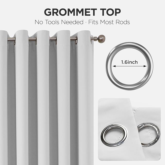 Joydeco Blackout Patio Sliding Door Curtains 108 Inches Long, Grommet Privacy Room Divider Curtains, Extra Wide Thermal Blackout Drapes for Bedroom Living Room (Greyish White 100Wx108L, 1 Panel)