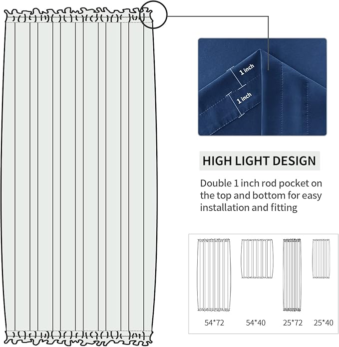 DWCN French Door Curtains – Rod Pocket Thermal Blackout Curtain for Doors with Glass Window, Kitchen and Patio Doors for Privacy, 54 X 72 Inches Long, 1 Curtain Panel with Tieback, Classic Blue