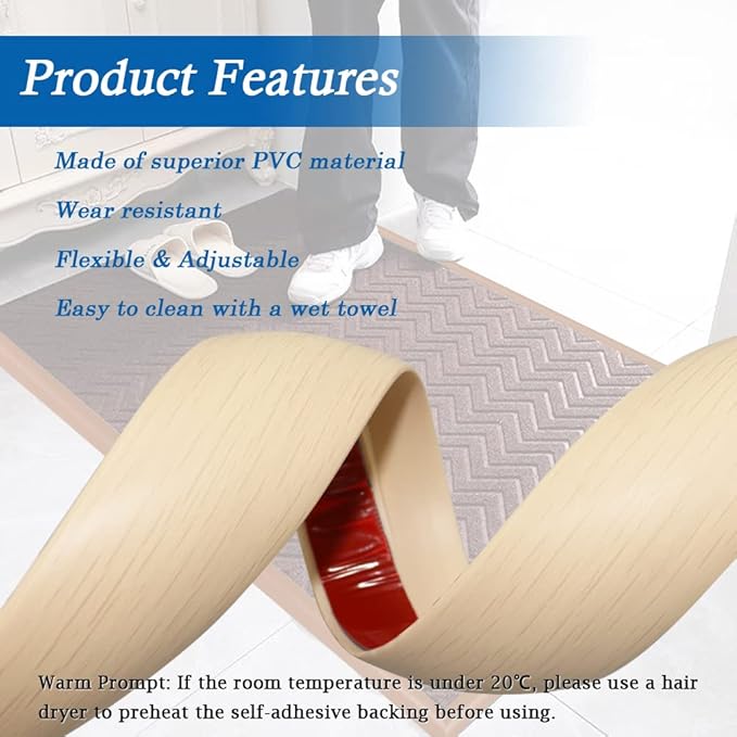 Floor Transition Strip Self Adhesive Carpet & Flooring Transitions Edging Trim Strip PVC Threshold Transitions Suitable for Threshold Height Less Than 5mm (20Ft, Wood Grain Beige-New)