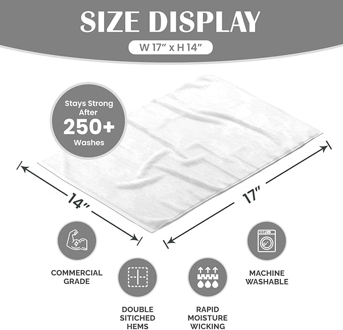 Terry Bar Mop Towels (Value Pack of 60) Size 14"x17" – Absorbent and Durable, Multipurpose Cleaning Rags, Cotton Cleaning Towels, Terry Cloth Rags, Reusable Shop Rags (White)