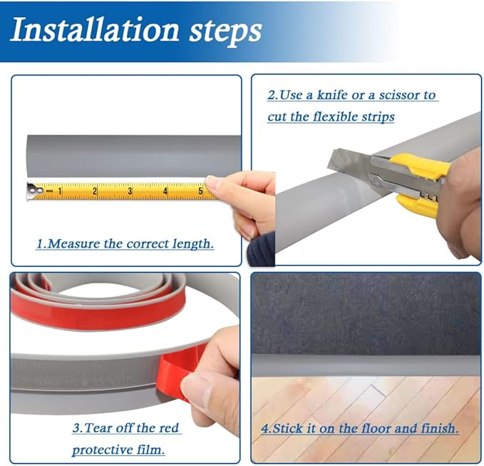 Floor Transition Strip Self Adhesive Carpet & Flooring Transitions Edging Trim Strip PVC Threshold Transitions Suitable for Threshold Height Less Than 5mm (20Ft, Gray)