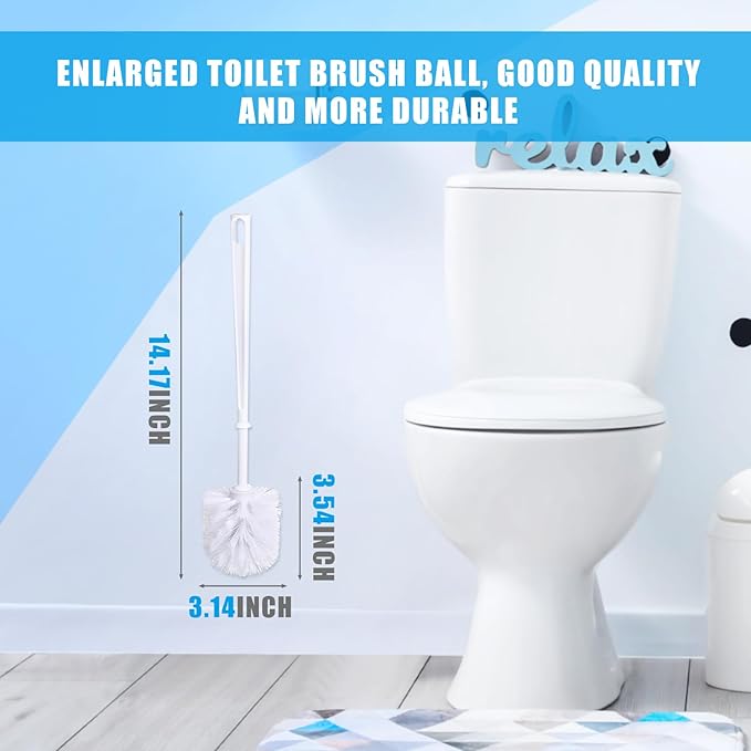 Mimorou 25 Pcs White Toilet Brush, Bathroom Toilet Bowl Brush, Soft Bristle Long Handle Plastic Toilet Scrubber for Bathroom