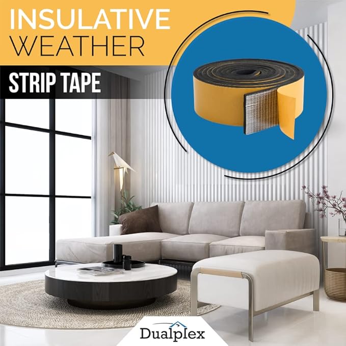 High Density Foam Weather Stripping Door Seal Strip Insulation Tape Roll for Insulating Door Frame, Window, Air Conditioner | Self Adhesive Sealing Weatherstrip (2 in x 1/8 in x 10 Ft, Black)