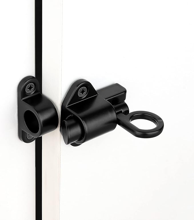 2 Packs Self-Closing Latches，Black Spring Door Lock，Resilient Bolt Latch Aluminum Alloy Safety Automatic Spring Barrel Door Lock with Screws,Used for Wooden Door,Wooden Window and Cabinet etc