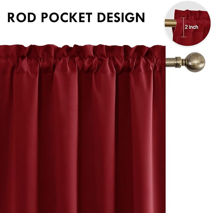 DWCN Christmas Burgundy Room Darkening Blackout Curtains - Thermal Insulated Privacy Energy Saving Window Curtain Drapes 52 x 45 inch Length, Set of 2 Bedroom Living Room Curtains