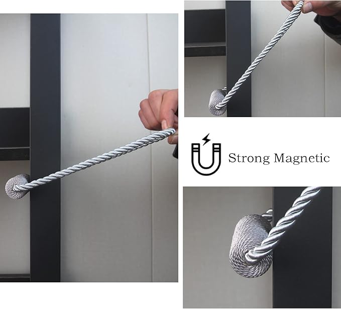 Magnetic Curtain Tiebacks 4 Pack Grey Curtain Rope Tieback Curtain Holders for Drapes Modern Tie Backs Decorative Curtain Holdbacks