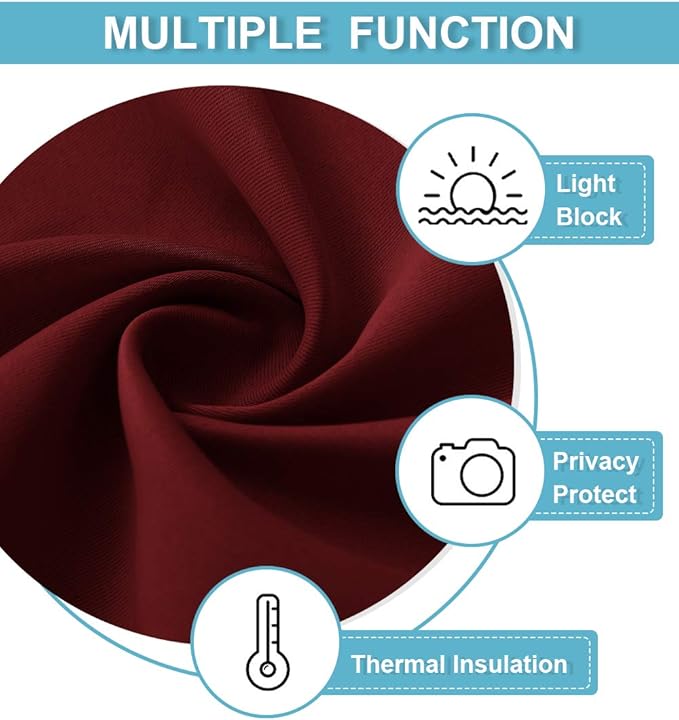 RYB HOME Short Curtains for Living Room Blackout Portable Blinds Shades for Bedroom Bathroom Basement Garage RV Camper Windows, 34 inches Width x 36 inches Length, Burgundy Red, 2 Pcs