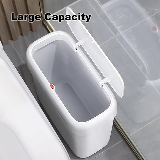 funest Bathroom Small Trash Can with Lid,10L / 2.7 Gallon Slim Garbage Bin Wastebasket with Press Top Lid for Bedroom,Rv,Office,Kitchen,Craft Room