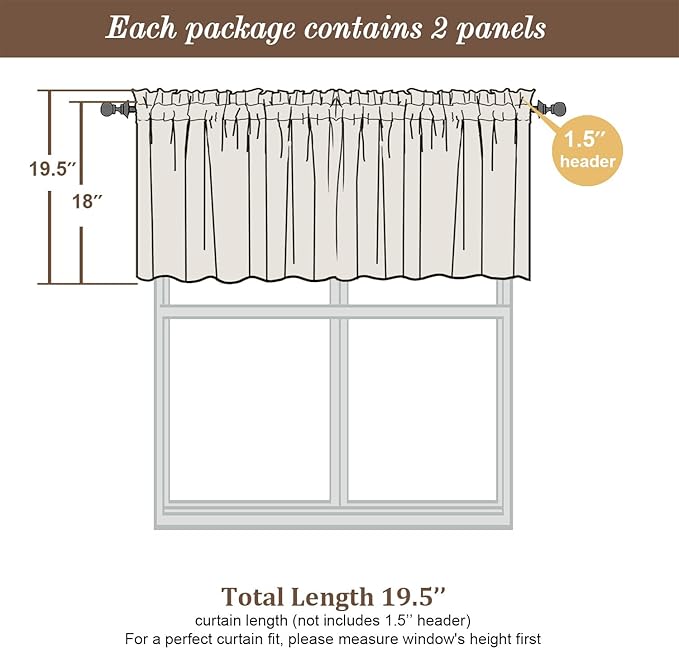 Chyhomenyc Sheer Valances for Windows 2 Pack, Small Window Curtains for Living Room Bathroom Cafe Laundry Basement, Modern Top Dual Rod Pocket Voile Curtain, 42W x 18L inches, Light Grey